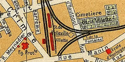 Plan du quartier de la gare de Belleville-Villette vers 1910 