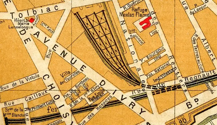 Plan du quartier de la gare des Gobelins vers 1910 